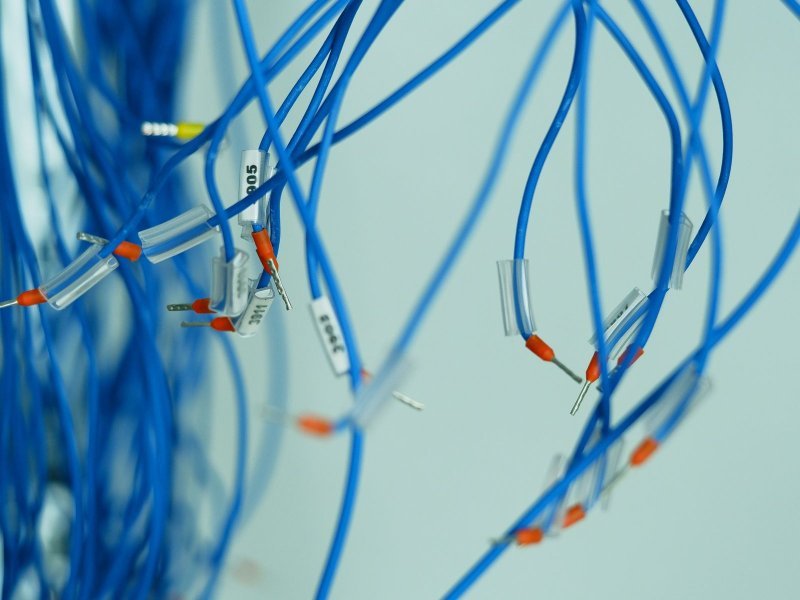Cables eléctricos azules con conectores